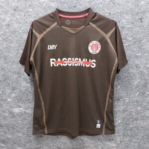 St. Pauli Soccer Jersey Men's Large Brown Anti-Racism Message Dily Sportswear